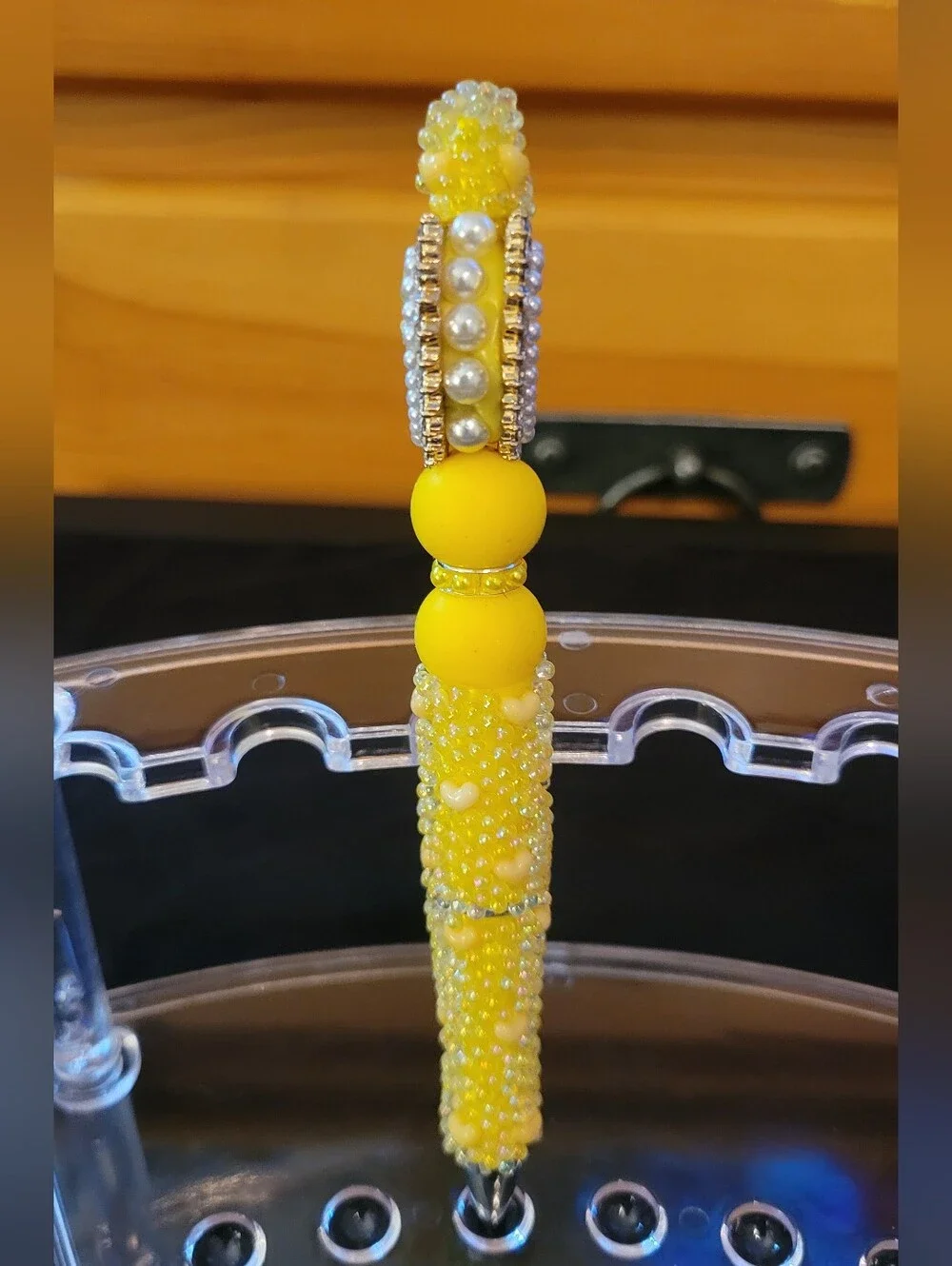 Yellow Heart Crystal Beaded Handmade Pen